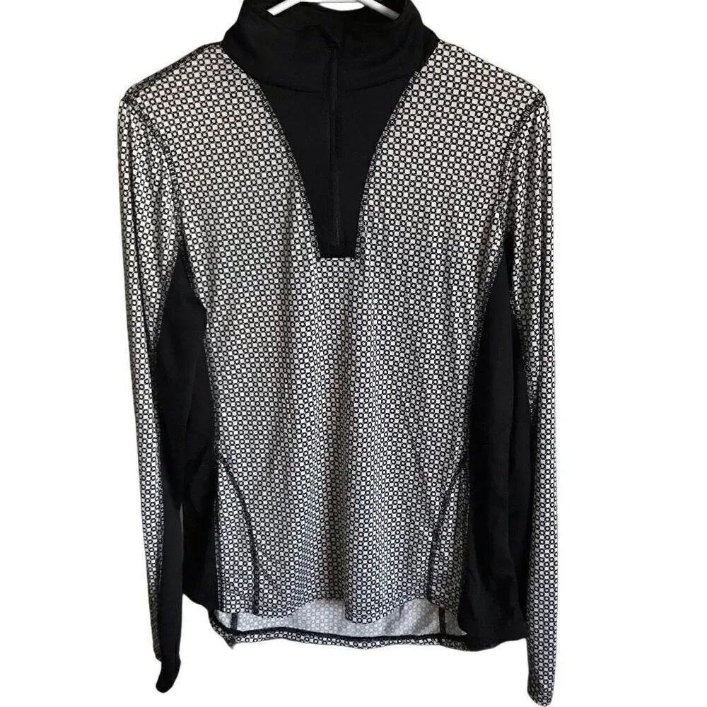 Lands End Size Large 14-16 black white shirt long sleeve 1/4 zip women’s